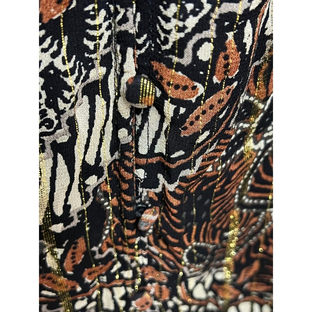 ZARA Maxi Dress Womens XS Black Brown Gold Metallic Paisley Boho Ruffle Tassel - Picture 6 of 10